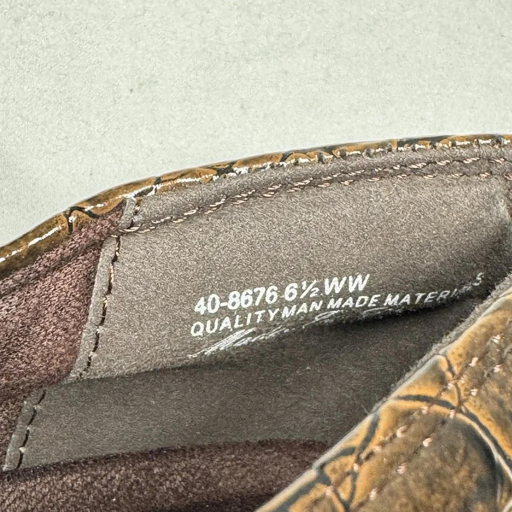 Womens Brown Croc Embossed Comfort Flats Slip‎ On Casual Shoes Size 6.5 Wide